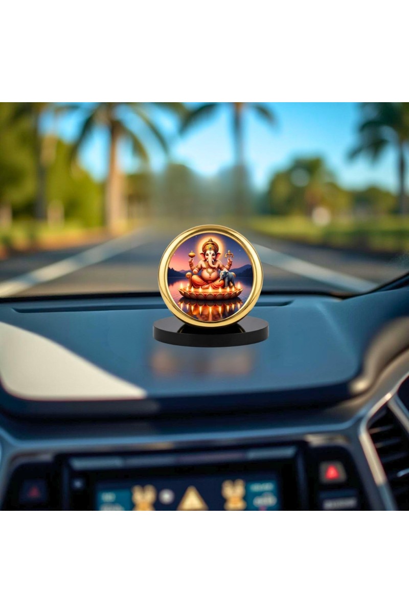 Car Desk/Table Top Lord Ganesha Metal Golden Photo Stand 2x2 Inches, Compact & Stylish Spiritual Display for Car, Home & Office (Pack of 1) (F18892)