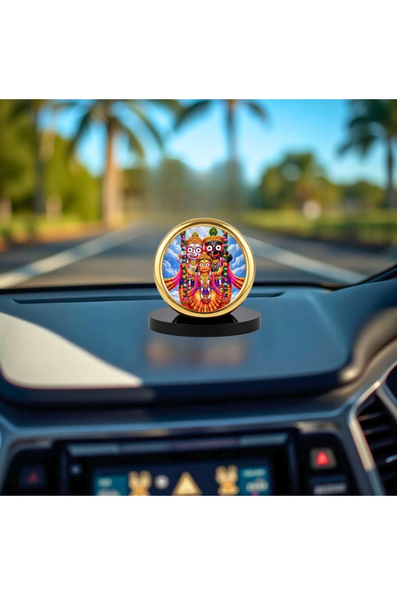 Car Desk/Table Top Lord Jagannath Metal Golden Photo Stand 2x2 Inches, Compact & Stylish Spiritual Display for Car, Home & Office (Pack of 1) (F18750)