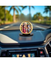 Car Desk/Table Top Little Radha Krishna Metal Golden Photo Stand 2x2 Inches, Compact & Stylish Spiritual Display for Car, Home & Office (Pack of 1) (F18790)