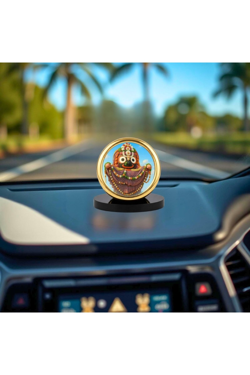 Car Desk/Table Top Lord Jagannath Metal Golden Photo Stand 2x2 Inches, Compact & Stylish Spiritual Display for Car, Home & Office (Pack of 1) (F18754)