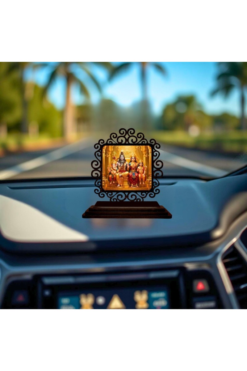 Car Desk/Table Top Lord Shiva and Parvathi Wooden Showpiece 3x4 Inches, Compact & Stylish Spiritual Display for Car, Home & Office (Pack of 1) (F19812)