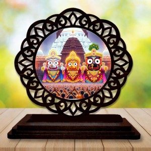 Car Desk/Table Top Lord Jagannath Wooden Showpiece 3x4 Inches, Compact & Stylish Spiritual Display for Car, Home & Office (Pack of 1) (F19677)