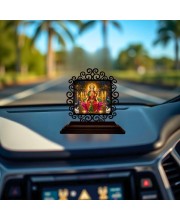 Car Desk/Table Top Goddess Lakshmi Wooden Showpiece 3x4 Inches, Compact & Stylish Spiritual Display for Car, Home & Office (Pack of 1) (F20017)