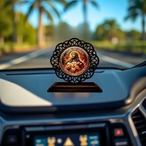 Car Desk/Table Top Lord Jesus Wooden Showpiece 3x4 Inches, Compact & Stylish Spiritual Display for Car, Home & Office (Pack of 1) (F19720) Car Desk/Table Top Lord Jesus Wooden Showpiece 3x4 Inches, Compact & Stylish Spiritual Display for Car, Home & Office (Pack of 1) (F19720)