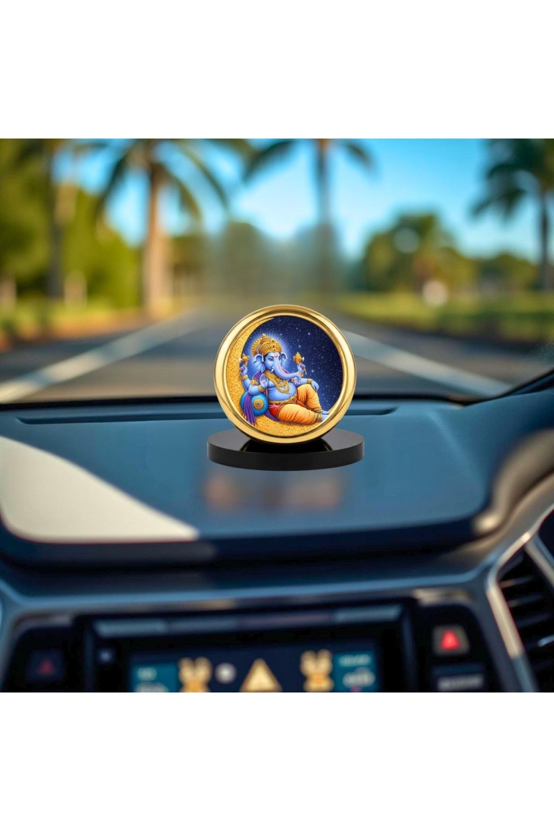 Car Desk/Table Top Lord Ganesha Metal Golden Photo Stand 2x2 Inches, Compact & Stylish Spiritual Display for Car, Home & Office (Pack of 1) (F18894)