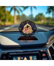 Car Desk/Table Top Lord Ganesha and Lakshmi Wooden Showpiece 3x4 Inches, Compact & Stylish Spiritual Display for Car, Home & Office (Pack of 1) (F19757)