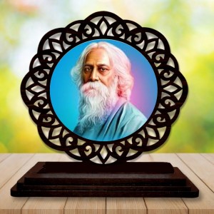 Car Desk/Table Top Rabindranath Tagore Wooden Showpiece 3x4 Inches, Compact & Stylish Spiritual Display for Car, Home & Office (Pack of 1) (F19614)