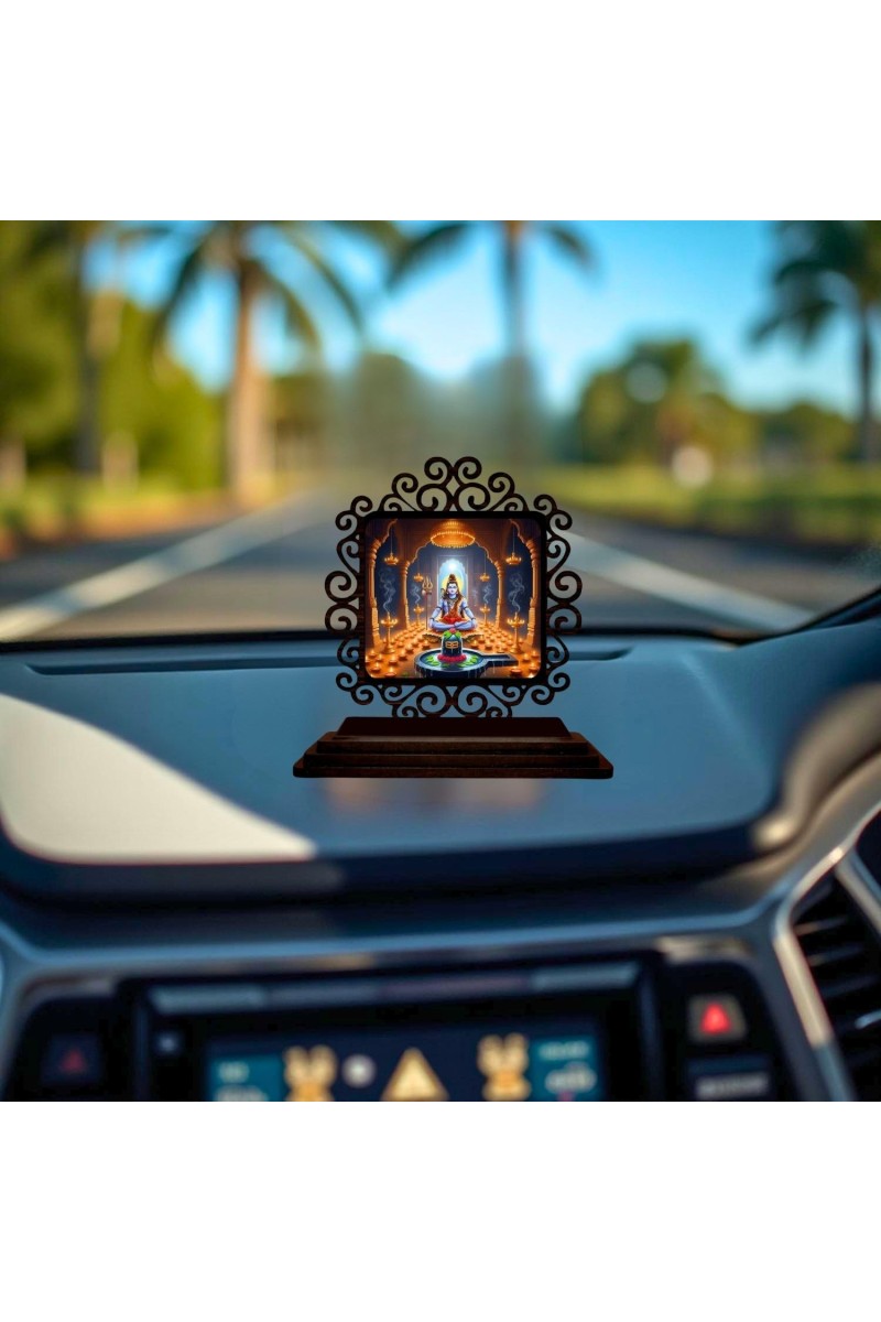 Car Desk/Table Top Lord Shiva Wooden Showpiece 3x4 Inches, Compact & Stylish Spiritual Display for Car, Home & Office (Pack of 1) (F19943)