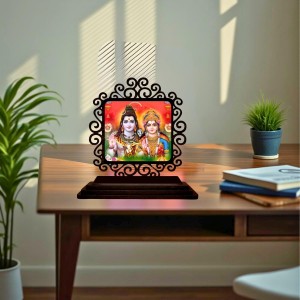 Car Desk/Table Top Lord Shiva and Parvathi Wooden Showpiece 3x4 Inches, Compact & Stylish Spiritual Display for Car, Home & Office (Pack of 1) (F19775)