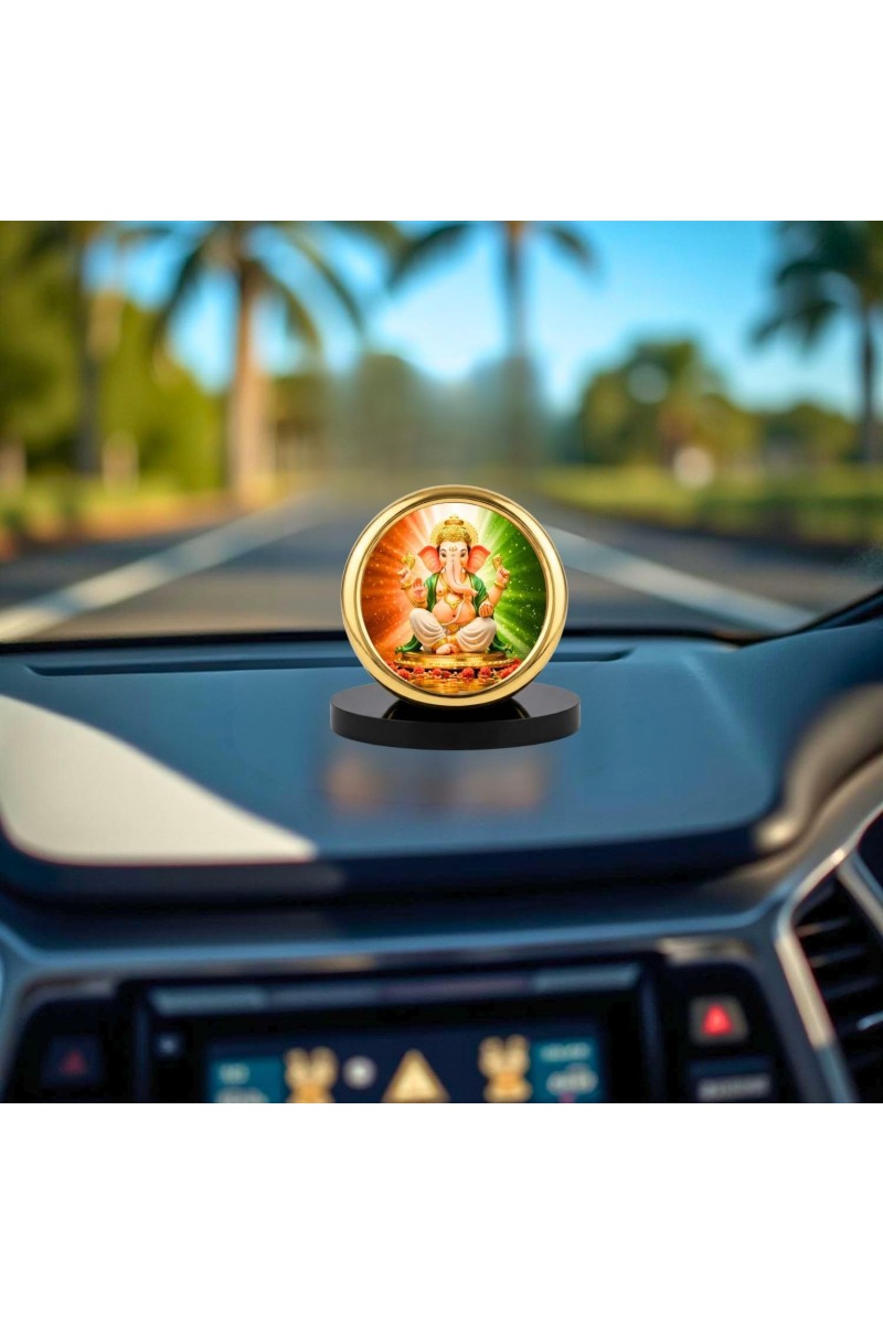 Car Desk/Table Top Lord Ganesha Metal Golden Photo Stand 2x2 Inches, Compact & Stylish Spiritual Display for Car, Home & Office (Pack of 1) (F18826)