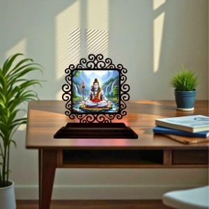Car Desk/Table Top Lord Shiva Wooden Showpiece 3x4 Inches, Compact & Stylish Spiritual Display for Car, Home & Office (Pack of 1) (F19905)
