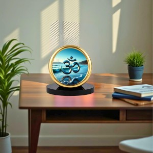 Car Desk/Table Top Om Symbol Metal Golden Photo Stand 2x2 Inches, Compact & Stylish Spiritual Display for Car, Home & Office (Pack of 1) (F18679)