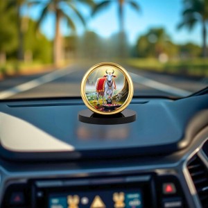 Car Desk/Table Top Gomatha and Lingam Metal Golden Photo Stand 2x2 Inches, Compact & Stylish Spiritual Display for Car, Home & Office (Pack of 1) (F18784)
