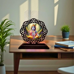 Car Desk/Table Top Lord Krishna Wooden Showpiece 3x4 Inches, Compact & Stylish Spiritual Display for Car, Home & Office (Pack of 1) (F19751) Car Desk/Table Top Lord Krishna Wooden Showpiece 3x4 Inches, Compact & Stylish Spiritual Display for Car, Home & Office (Pack of 1) (F19751)