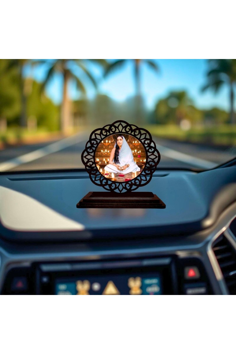Car Desk/Table Top Sarada Maa Wooden Showpiece 3x4 Inches, Compact & Stylish Spiritual Display for Car, Home & Office (Pack of 1) (F19694)