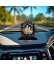 Car Desk/Table Top Radha Krishna Wooden Showpiece 3x4 Inches, Compact & Stylish Spiritual Display for Car, Home & Office (Pack of 1) (F19807)