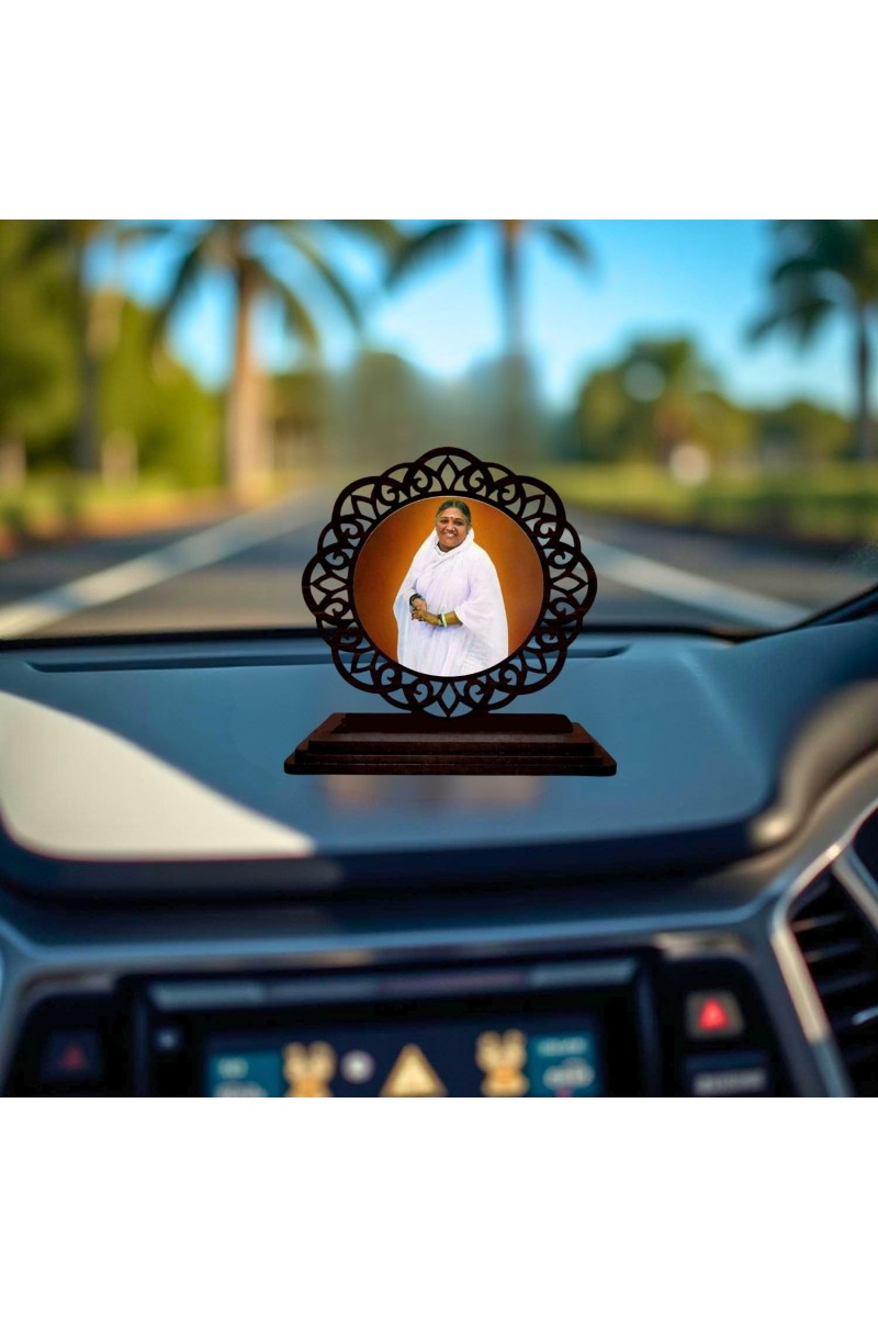 Car Desk/Table Top Amritanandamayi Wooden Showpiece 3x4 Inches, Compact & Stylish Spiritual Display for Car, Home & Office (Pack of 1) (F19633)