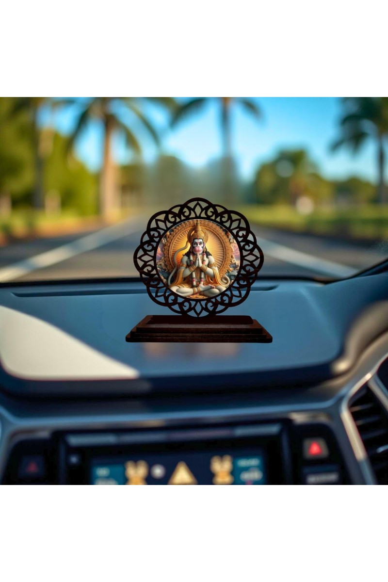 Car Desk/Table Top Lord Hanuman Wooden Showpiece 3x4 Inches, Compact & Stylish Spiritual Display for Car, Home & Office (Pack of 1) (F19599)