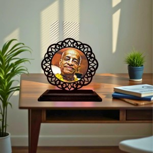 Car Desk/Table Top Bhaktivedanta Swami Prabhupada Wooden Showpiece 3x4 Inches, Compact & Stylish Spiritual Display for Car, Home & Office (Pack of 1) (F19693)