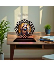Car Desk/Table Top Lord Krishna Wooden Showpiece 3x4 Inches, Compact & Stylish Spiritual Display for Car, Home & Office (Pack of 1) (F19746)
