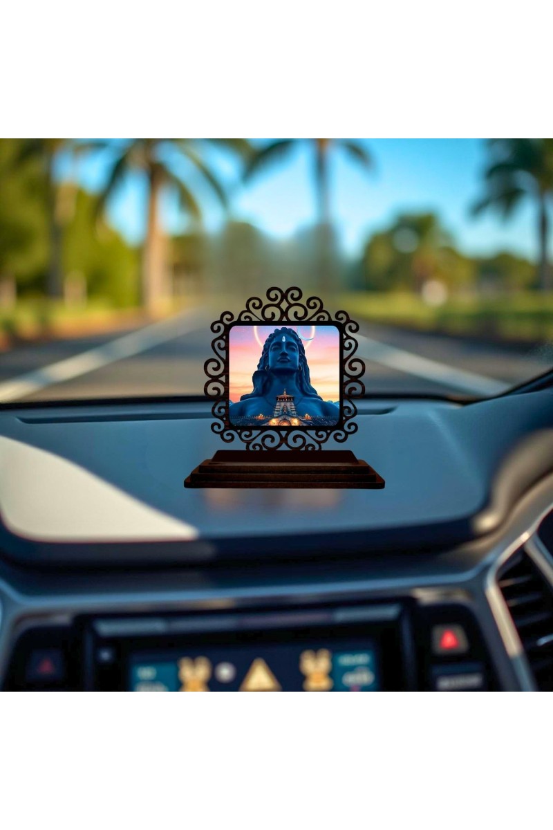 Car Desk/Table Top Lord Shiva and Sadhguru Wooden Showpiece 3x4 Inches, Compact & Stylish Spiritual Display for Car, Home & Office (Pack of 1) (F20054)