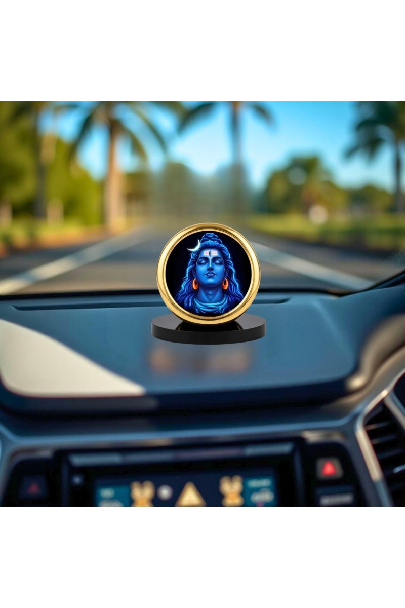 Car Desk/Table Top Lord Shiva Metal Golden Photo Stand 2x2 Inches, Compact & Stylish Spiritual Display for Car, Home & Office (Pack of 1) (F18501)