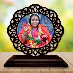 Car Desk/Table Top Shri Mataji Nirmala Devi Wooden Showpiece 3x4 Inches, Compact & Stylish Spiritual Display for Car, Home & Office (Pack of 1) (F19637)
