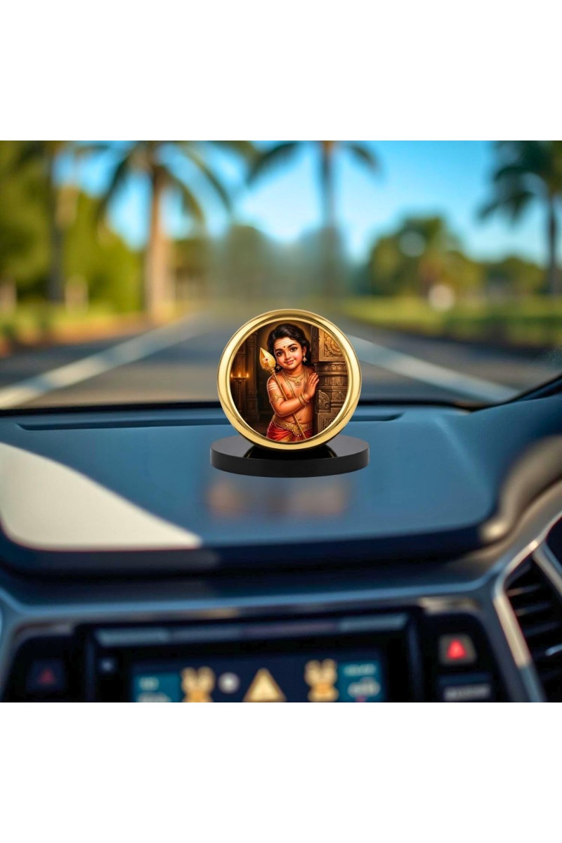 Car Desk/Table Top Lord Murugan Metal Golden Photo Stand 2x2 Inches, Compact & Stylish Spiritual Display for Car, Home & Office (Pack of 1) (F18808)