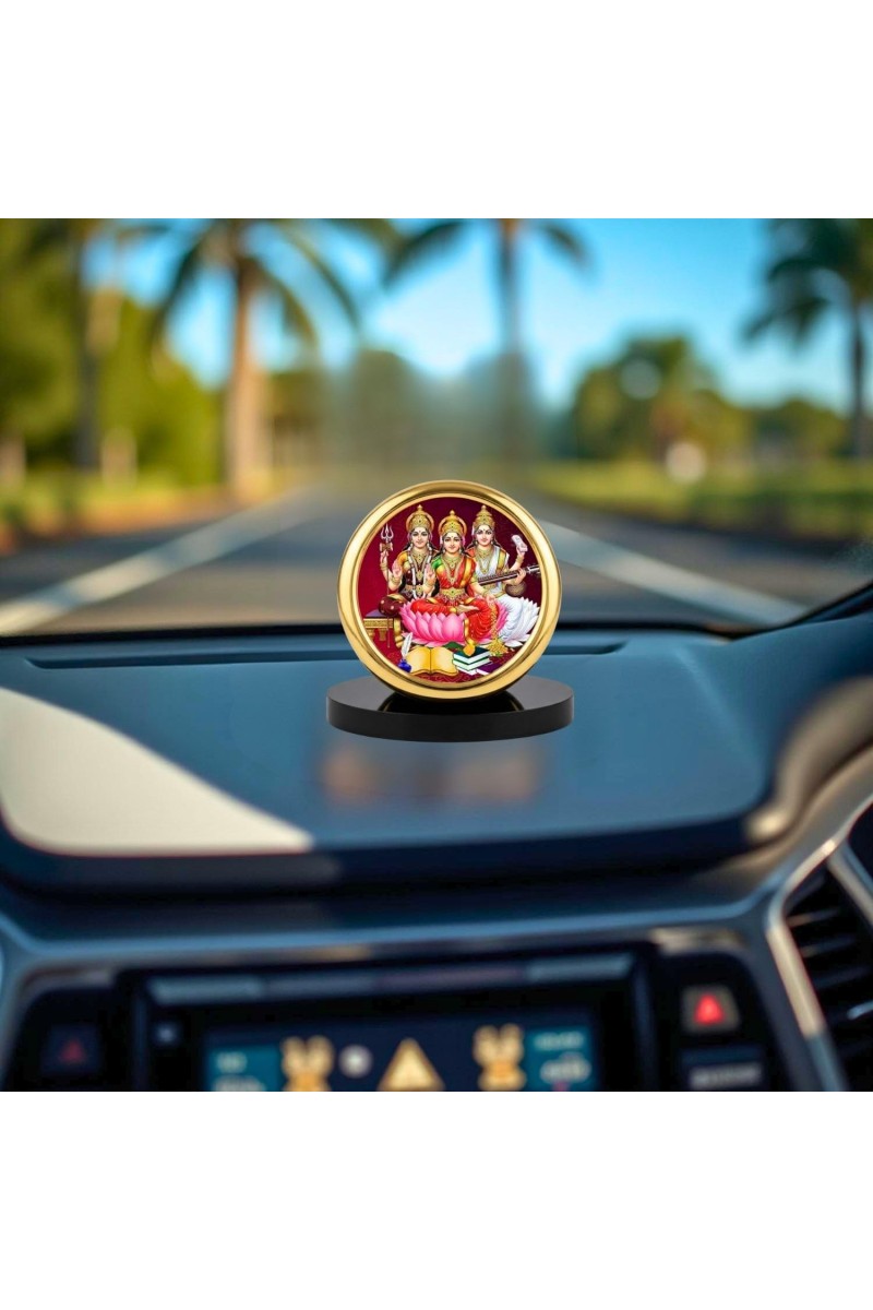 Car Desk/Table Top Lakshmi Saraswathi Parvathi Metal Golden Photo Stand 2x2 Inches, Compact & Stylish Spiritual Display for Car, Home & Office (Pack of 1) (F18482)