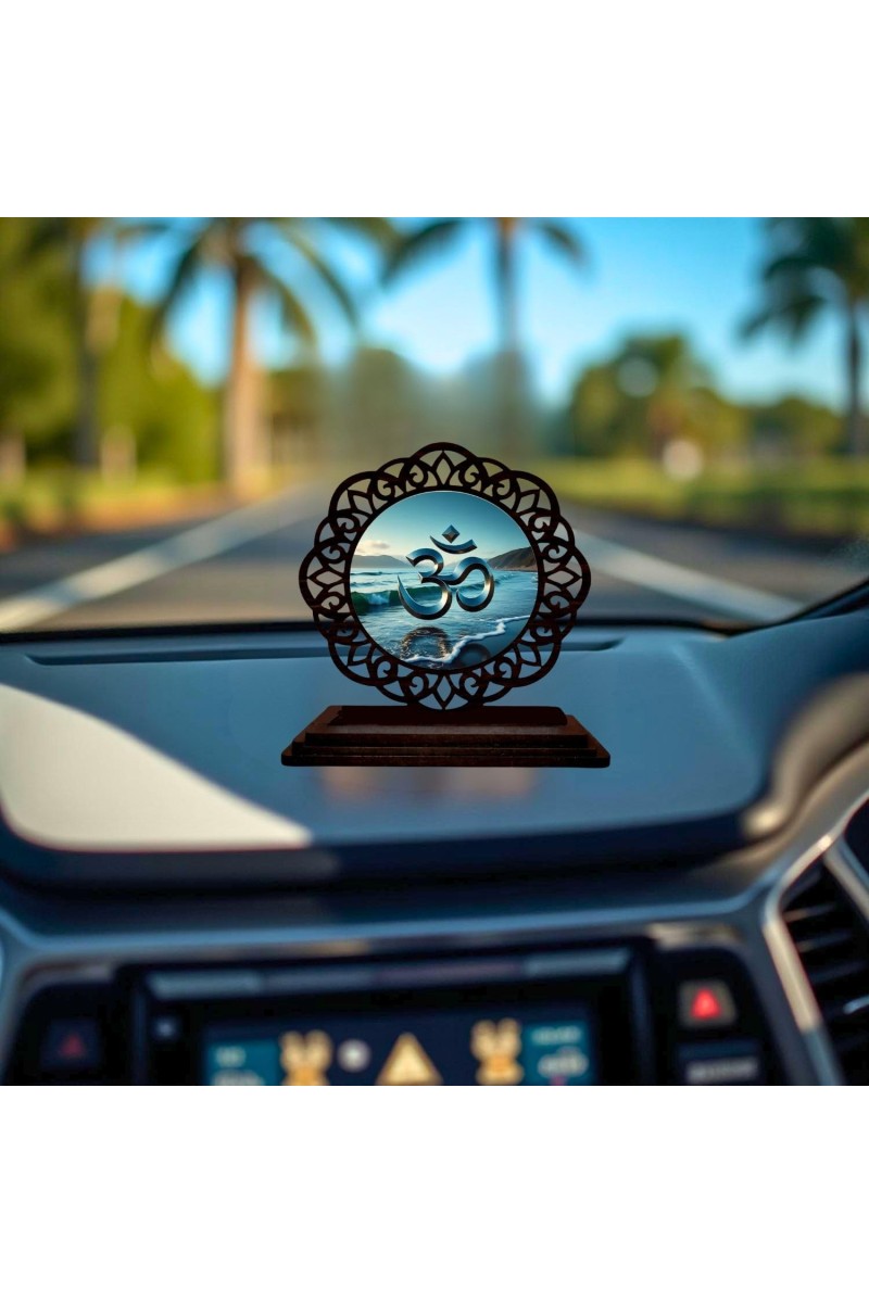 Car Desk/Table Top Omm Symbol Wooden Showpiece 3x4 Inches, Compact & Stylish Spiritual Display for Car, Home & Office (Pack of 1) (F19652)