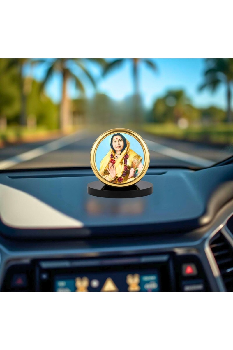Car Desk/Table Top Shri Mataji Nirmala Devi Metal Golden Photo Stand 2x2 Inches, Compact & Stylish Spiritual Display for Car, Home & Office (Pack of 1) (F18539)