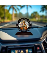 Car Desk/Table Top Parvathi Maa and Ganesha and Karthikeya Wooden Showpiece 3x4 Inches, Compact & Stylish Spiritual Display for Car, Home & Office (Pack of 1) (F19598)