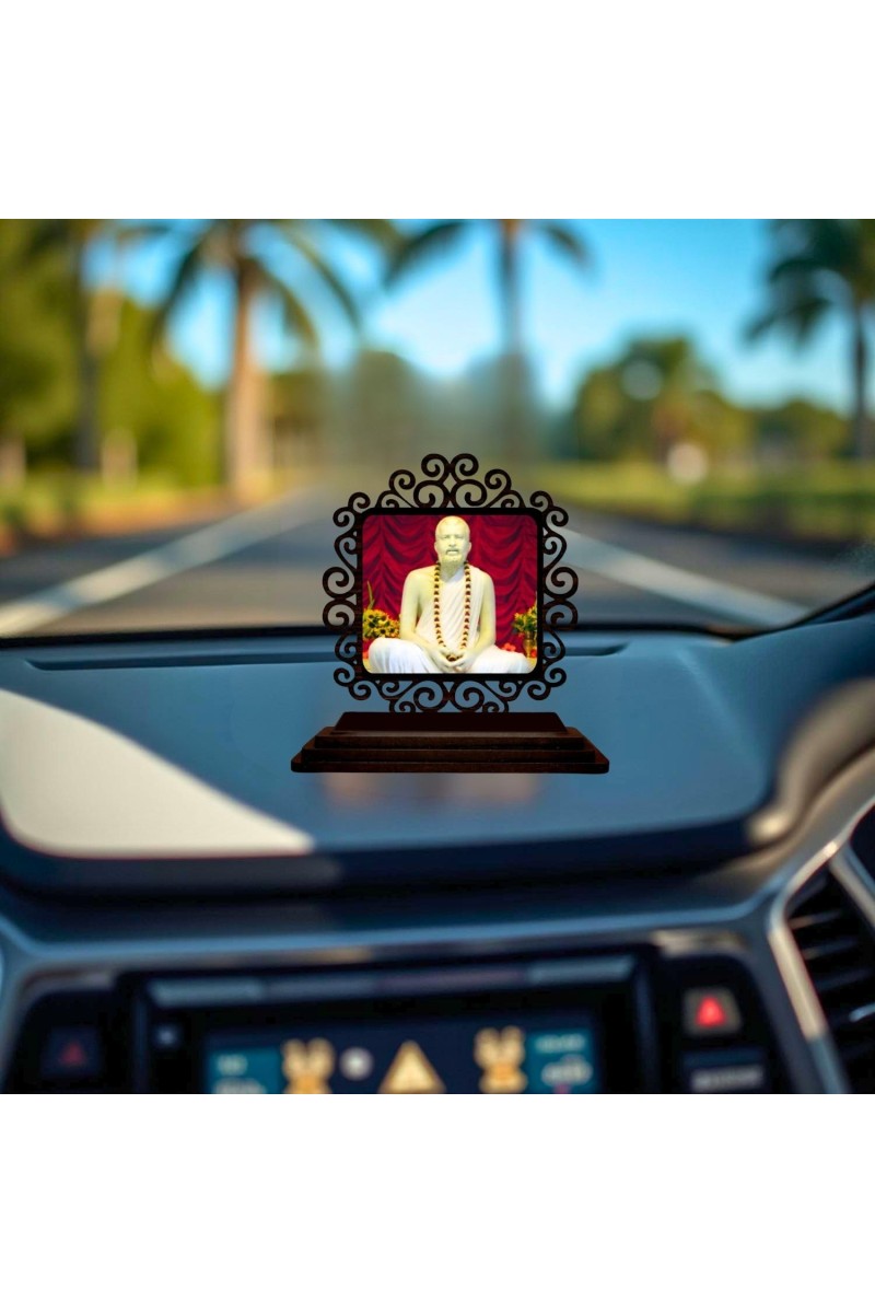 Car Desk/Table Top Ramkrishna Paramahamsa Wooden Showpiece 3x4 Inches, Compact & Stylish Spiritual Display for Car, Home & Office (Pack of 1) (F19850)