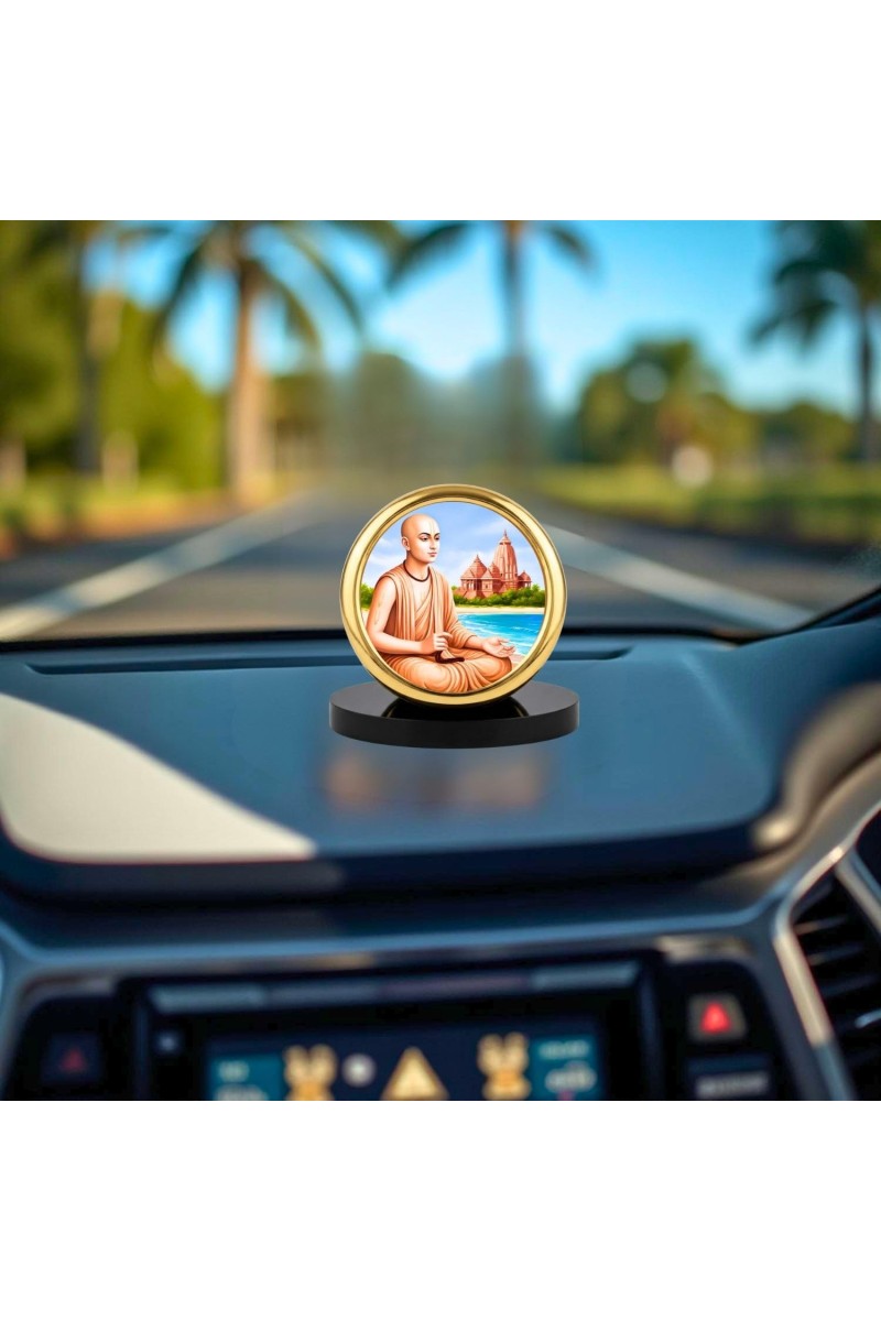 Car Desk/Table Top Chaitanya Mahaprabhu Metal Golden Photo Stand 2x2 Inches, Compact & Stylish Spiritual Display for Car, Home & Office (Pack of 1) (F18570)