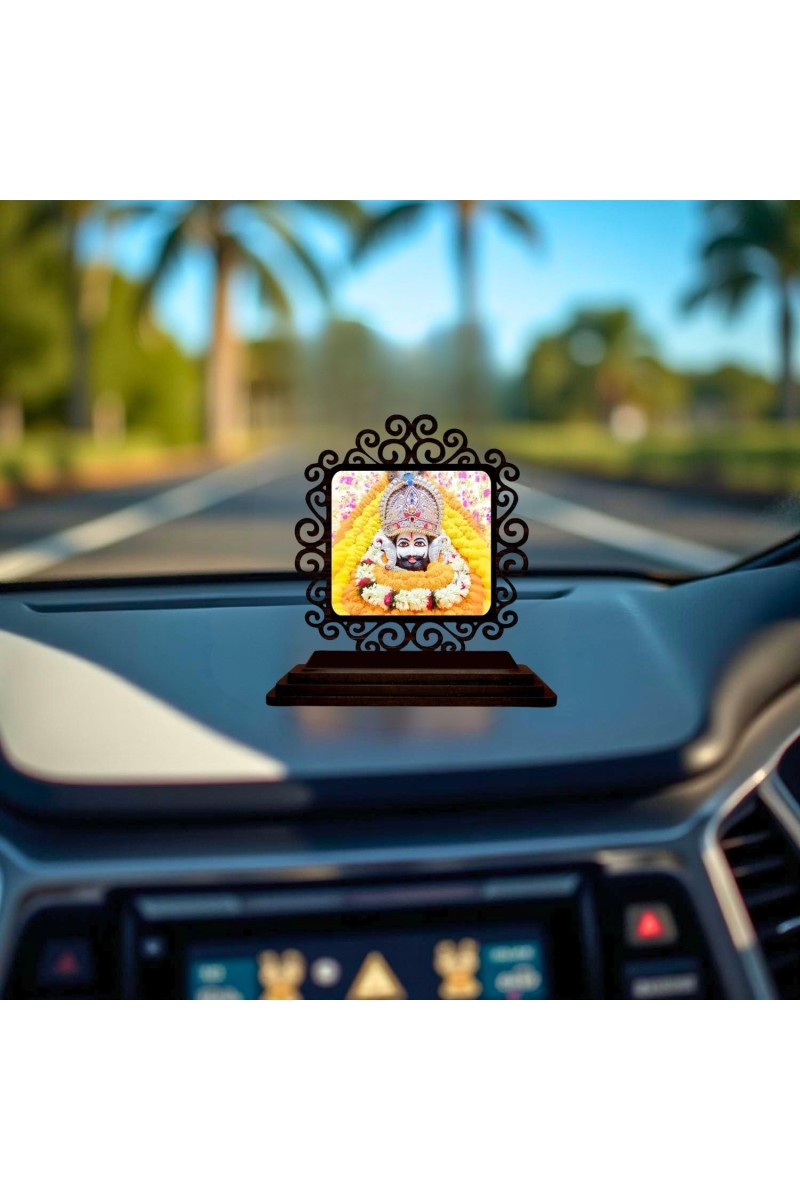 Car Desk/Table Top Khatu Shyam Wooden Showpiece 3x4 Inches, Compact & Stylish Spiritual Display for Car, Home & Office (Pack of 1) (F19950)