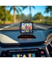 Car Desk/Table Top Lord Shiva and Parvathi Wooden Showpiece 3x4 Inches, Compact & Stylish Spiritual Display for Car, Home & Office (Pack of 1) (F20003)