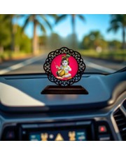 Car Desk/Table Top Lord Krishna Wooden Showpiece 3x4 Inches, Compact & Stylish Spiritual Display for Car, Home & Office (Pack of 1) (F19562)