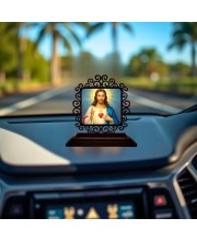 Car Desk/Table Top Lord Jesus Wooden Showpiece 3x4 Inches, Compact & Stylish Spiritual Display for Car, Home & Office (Pack of 1) (F19840)