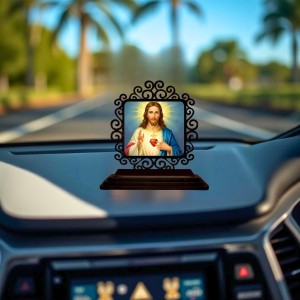 Car Desk/Table Top Lord Jesus Wooden Showpiece 3x4 Inches, Compact & Stylish Spiritual Display for Car, Home & Office (Pack of 1) (F19840) Car Desk/Table Top Lord Jesus Wooden Showpiece 3x4 Inches, Compact & Stylish Spiritual Display for Car, Home & Office (Pack of 1) (F19840)