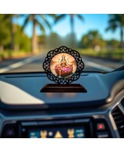 Car Desk/Table Top Goddess Lakshmi Wooden Showpiece 3x4 Inches, Compact & Stylish Spiritual Display for Car, Home & Office (Pack of 1) (F19727)