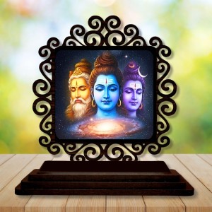 Car Desk/Table Top Bramha and Vishnu and Shiva Wooden Showpiece 3x4 Inches, Compact & Stylish Spiritual Display for Car, Home & Office (Pack of 1) (F20042)