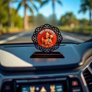 Car Desk/Table Top Lord Hanuman Wooden Showpiece 3x4 Inches, Compact & Stylish Spiritual Display for Car, Home & Office (Pack of 1) (F19769)