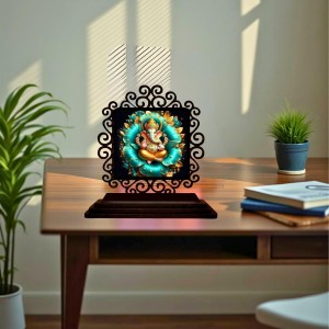 Car Desk/Table Top Lord Ganesha Wooden Showpiece 3x4 Inches, Compact & Stylish Spiritual Display for Car, Home & Office (Pack of 1) (F19948)