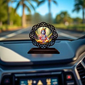 Car Desk/Table Top Lord Krishna Wooden Showpiece 3x4 Inches, Compact & Stylish Spiritual Display for Car, Home & Office (Pack of 1) (F19751) Car Desk/Table Top Lord Krishna Wooden Showpiece 3x4 Inches, Compact & Stylish Spiritual Display for Car, Home & Office (Pack of 1) (F19751)
