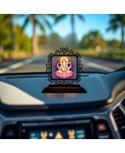 Car Desk/Table Top Lord Ganesha Wooden Showpiece 3x4 Inches, Compact & Stylish Spiritual Display for Car, Home & Office (Pack of 1) (F19803)