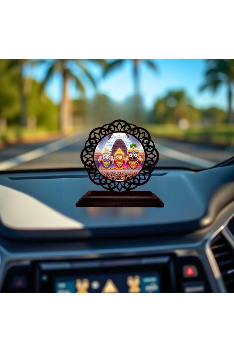 Car Desk/Table Top Lord Jagannath Wooden Showpiece 3x4 Inches, Compact & Stylish Spiritual Display for Car, Home & Office (Pack of 1) (F19677)