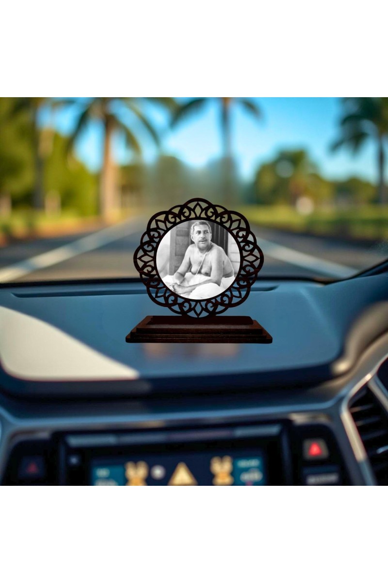Car Desk/Table Top Sri Sri Anukul Chandra Thakur Wooden Showpiece 3x4 Inches, Compact & Stylish Spiritual Display for Car, Home & Office (Pack of 1) (F19551)