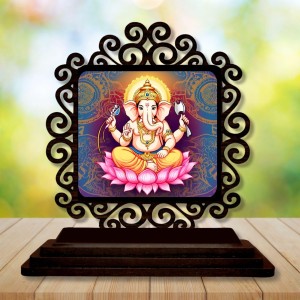 Car Desk/Table Top Lord Ganesha Wooden Showpiece 3x4 Inches, Compact & Stylish Spiritual Display for Car, Home & Office (Pack of 1) (F19803)