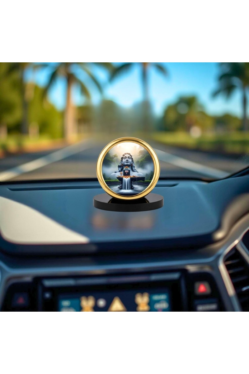 Car Desk/Table Top Lord Shiva Metal Golden Photo Stand 2x2 Inches, Compact & Stylish Spiritual Display for Car, Home & Office (Pack of 1) (F18651)