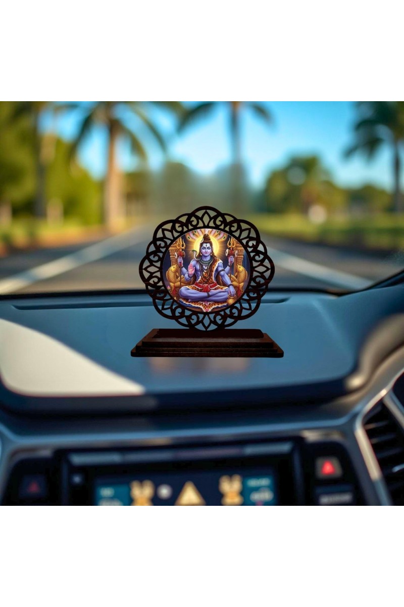 Car Desk/Table Top Lord Shiva Wooden Showpiece 3x4 Inches, Compact & Stylish Spiritual Display for Car, Home & Office (Pack of 1) (F19661)